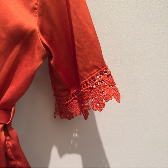 AW BRIDAL Girls' Satin Kimono Robe Flower Girl Bathrobe Kids Size Small Orange - Picture 6 of 8